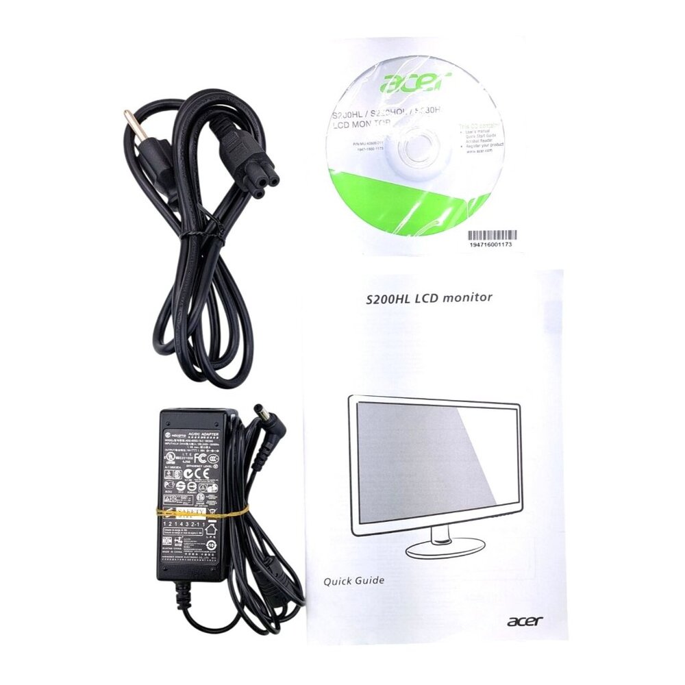 Acer AC Adapter Power Supply for S200HL LCD Monitor Manual Setup CD OEM Original